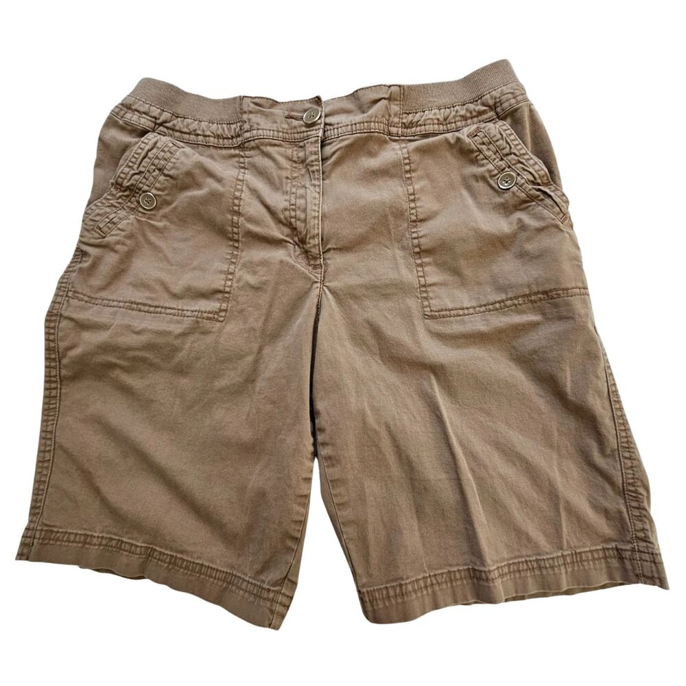 Karen Scott Shorts Womens 8 Brown Chino Pockets Stretch Waist Front Zip